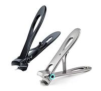 Goorvoucs 2x Nail Clipper Set Thick Toenail & Fingernail Cutter with Wide Jaw Opening Stainless Steel Silver & Black