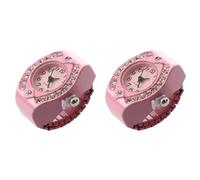 Goorvoucs 2X Women Pink Alloy Quartz Pocket Finger Ring Watch Rhinestone Round Dial