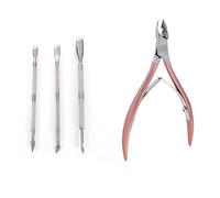 Goorvoucs 3Pcs Nail Art Stainless Steel Pusher & 1Pcs Manicure Nipper Clipper Remover Rose Gold