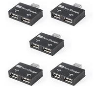 Goorvoucs 5X USB 2.0 Male to Twin Female Charger Dual 2 Port USB Dc 5V Charging Splitter Hub Adapter Converter Connector