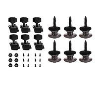 Goorvoucs 6 Pieces Mushrooms Guitar Strap Buttons Strap Locks Chrome (Black) & 6Pcs String Tuning Pegs Machine Heads Tuners