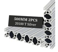 GOORY 2pcs Aluminum Extrusion 20100 19.69"(500mm) T Slot European Standard - Anodized Extruded Linear Rail Guide for DIY 3D Printer CNC Router Laser Engraving Automated Machine Equipment Silver