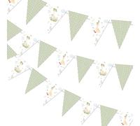 Goose 1st Birthday Decoration, One Silly Goose Birthday Banner Green Geese Pennant Banner Geese Triangle Bunting Flags for Farm Animal Theme Kids First Bday Baby Shower Party