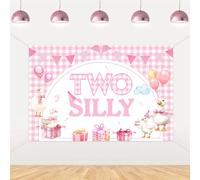 Goose 2nd Birthday Backdrop Pink Two Silly Goose Backdrop 2nd Birthday Decorations Farm Animal Theme Background Banner for Girls Second Bday Party Supplies 5x3ft