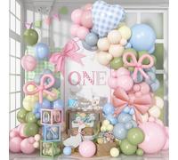Goose Balloon Arch Kit Pastel Pink Blue Sage Green Balloons Garland Bow Gingham Heart Foil Balloon Goose Birthday Decorations Girls Dusty Pink Blue Olive Yellow Duck Baby Shower Gender Reveal Party