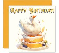 Goose Birthday Cards - Animal Cake - Happy Birthday Card for Son Daughter Brother Sister Grandson Granddaughter Niece Nephew Cousin, 145mm Bday Greeting Cards