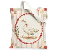 Goose Canvas Tote Bag for Women, Farmhouse Rustic Eggs Herbs Spring Muted Green Washable Reusable Market Tote Bags Ideas for Travel Work Shopping Bookstore 13x15 Inch