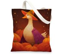 Goose Canvas Tote Bags, Cute Animal Pumpkin Pattern Reusable Grocery Bags, Fanciful Fun Lightweight Washable Shoulder Strap Canvas Bags for Shopping Travel Beach 13x15 Inch