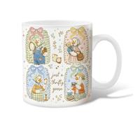 Goose Ceramic Coffee Mug, Fanciful Vintage Bow Flower N/a Pastel Novelty Tea Cup with Handle Gift for Friendship Family Colleague Teachers Sweetheart Staff 15 Oz