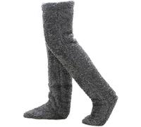 Goose Down Knee Socks for Christmas, Fuzzy Leg Warmers, Goose Down Long Tube Kneesocks, Long Fluffy Socks Over Knee High Socks, Cozy Socks Thigh High, Soft and Cute Longsocks For the Winter (Gray)