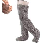 Goose Down Knee Socks for Christmas, Long Fuzzy Thigh High Socks, Soft Cozy over the Knee Long Tube Sock for Cold Weather (Gray)