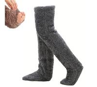 Goose Down Knee Socks for Christmas, Long Fuzzy Thigh High Socks, Soft Cozy over the Knee Long Tube Sock for Cold Weather (Dark Gray)