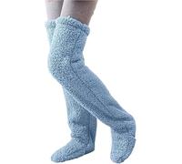 Goose Down Knee Socks for Christmas, Long Fuzzy Thigh High Socks, Winter Warm Long Fuzzy Thigh High Socks,Fuzzy Leg Warmers, Soft Cozy over the Knee Long Tube Sock for Cold Weather, Women (Blue)