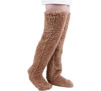 Goose Down Knee Socks For Christmas, Plush Non-Slip Warm Winter Socks For Men & Women, Holiday Home Lounge Cozy Legwear(Coffee)