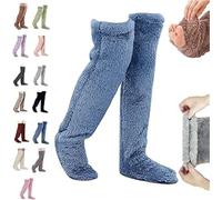 Goose Down Knee Socks for Christmas,Winter Warm Long Fuzzy Thigh High Socks,Long over Knee High Fuzzy Sock,Fuzzy Leg Warmers,Soft Cozy over the Knee Long Tube Sock for Cold Weather (Blue)