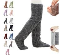 Goose Down Knee Socks for Christmas,Winter Warm Long Fuzzy Thigh High Socks,Long over Knee High Fuzzy Sock,Fuzzy Leg Warmers,Soft Cozy over the Knee Long Tube Sock for Cold Weather (Dark Grey)