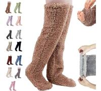 Goose Down Knee Socks for Christmas,Winter Warm Long Fuzzy Thigh High Socks,Long over Knee High Fuzzy Sock,Fuzzy Leg Warmers,Soft Cozy over the Knee Long Tube Sock for Cold Weather (Coffee)
