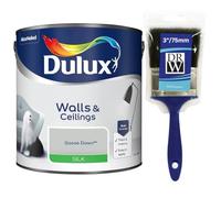 Goose Down Walls & Ceilings Silk Emulsion Paint 2.5L + 3" Emulsion Paint Brush - Smooth Washable Silk Finish, Quick Dry, Low-VOC, Easy Application for Interior Walls & Ceilings
