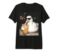 Goose Drinking Iced Coffee Funny Animal Meme Premium T-Shirt