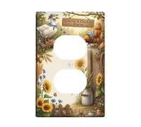 Goose Duplex Outlet Covers Wall Plate, Rustic Country Chicken Sunflower Summer Green Plastic Standard Size Double Power Outlet Cover Plate for Home Living Room New Apartment Decor