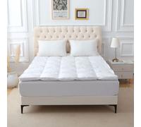 Goose Feather and Down Mattress Topper,5CM Deep|Cassette stitched piped edging|100% cotton COVER|Filling 650gsm,85% white goose feather & 15% DOWN| (Double (137x190x5cm))