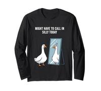Goose Looking in Mirror Seeing Clown self Cartoon Long Sleeve T-Shirt