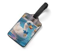 Goose Pool Grace Luggage Tags with Information Card & Detachable Strap - Durable PU Scratch-Resistant Name ID Identifiers for Suitcases, Travel Bags, Backpacks, and Gym Bags
