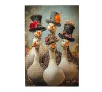 Goose Puzzle,500 Piece Fantasy Art Wooden Puzzle,Vintage Geese in Decorative Hats,Autumn Forests Background,Retro Animal Art,Stress Relief Entertainment Games for Adults