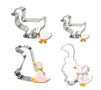 Goose-Shaped Cookie Cutter Set of 4, Animal Cartoon Biscuit Molds, Stainless Steel Baking Tools for Cutting Various Foods, Two Unique Designs, Christmas Baking Supplies
