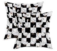 Goose Throw Pillow Covers Set of 2, Playful Modern Checkerboard Black None Black Soft Velvet Washable Accents Pillows Cases for Living Room Bedroom Loft Office Car Decor 22x22 Inch
