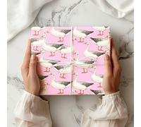 Goose Wrapping Paper - Watercolour Farm Animal Gift Wrap - Country Style Birthday Baby Shower Present Paper Rustic Nature Lovers - W74 (Light Pink, Large - 58 x 85cm / 22.8" x 33.4" inches)