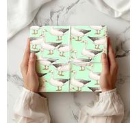 Goose Wrapping Paper - Watercolour Farm Animal Gift Wrap - Country Style Birthday Baby Shower Present Paper Rustic Nature Lovers - W74 (Mint, Medium Sheet - 42 x 58cm / 15.7" x 22.8" inches)