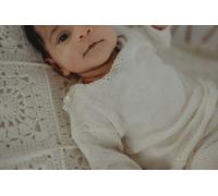 Gooseberry Fool Lightweight Organic Cotton Knit Jumper - cream - 12-18 - with crochet trim