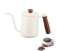 Gooseneck Coffee Kettle, Leak-Proof One-Piece 304 Stainless Steel Gooseneck Kettle with Lid, Solid Wood Handle, Long Spout Design, Suitable for Pour-Over Coffee and Teapots. White