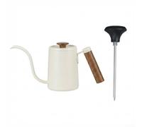 Gooseneck Coffee Pot Made of 304 with Wooden Handle and Thermometer, 600 ml Pour Over Kettle with Long Spout for Precise Brewing of Filter Coffee and Tea in the Kitchen or Camping, Silver (600 ml