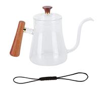 Gooseneck Kettle for Pour Over Coffee, High Borosilicate Glass Coffee Kettle with Round Wood Insulated Handle, Heat Resistant Long Spout Kettle for Barista Brewing (350ml)
