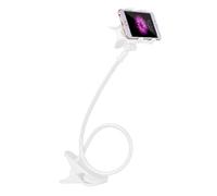 Gooseneck Phone Holder, 360° Adjustable Clamp Mount with Flexible Arm, Black Plastic Stand for Bed, Desk, Tablets, Smartphones (White)