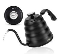 Gooseneck Pour Over Kettle for Coffee and Tea With Thermometer - Hand Drip Precision Flow Spout Jug for Induction Stovetop (Matte Black, 1200ml)