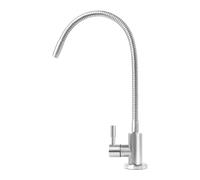 Gooseneck Water Purifier Faucet for Reverse Osmosis System, 304 Stainless Steel Drinking Water Filter Tap with 1/4" Connection, Silver Finish for Under Sink Units, Total Height 344mm