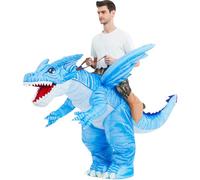 GOOSH Inflatable Dinosaur Costume Adults 63IN Blue Funny Riding Ice Dragon Air Costume for Party Cosplay