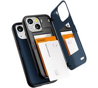 GOOSPERY Magnetic Door Bumper Compatible with iPhone 13 Mini Case, Card Holder Wallet Case, Easy Magnet Auto Closing Protective Dual Layer Sturdy Phone Back Cover (Midnight Blue)