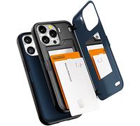 GOOSPERY Magnetic Door Bumper Compatible with iPhone 13 Pro Case, Card Holder Wallet Case, Easy Magnet Auto Closing Protective Dual Layer Sturdy Phone Back Cover (Midnight Blue)