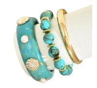 GOOTHDY 1 3Pcs Oceanic Stackable Bracelets Set with Shell & Pearl Accents, Lightweight Resin Jewelry for Beachwear & Daily Outfits Fashionable Layered Sea Bracelets