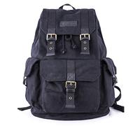 GOOTIUM Canvas Backpack - Vintage Outdoor Rucksack Travel Day Pack, Black