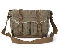 GOOTIUM Canvas Messenger Bag - Vintage Shoulder Bag Frayed Style Satchel, Green