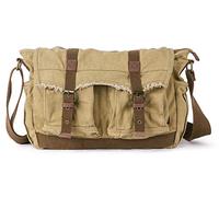 Gootium Canvas Messenger Bag - Vintage Shoulder Bag Frayed Style Satchel, Khaki
