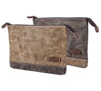 Gootium Waxed Canvas Zip Pouch Set - Zippered Makeup Bag Office Supply Folio Pencil Bag Multipurpose Organizer Accessories Holder (2 Pack)