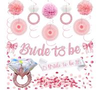 GooTPa Bachelorette Party Decorations - Pink White Bridal Shower Supplies with Bride To Be Banner, Sash, Ring Sign Honeycome Hanging Decors, Diamond Balloon, Confetti for Hen Wedding Party