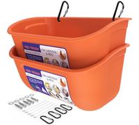 Goovilla Chicken Feeder Waterer, Hanging or Screw-in Fence Feeder with Clips, 2 Pack 5 Quart Goat Feeder Supplies, Duck Piglet Sheeple Coop Dog Livestock Poultry Plastic Feeder Trough Bucket, Orange