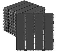 Goovilla Interlocking Patio Deck Tiles, 12" x 12" Composite Decking Tile for Indoor Balcony Backyard Pool and All Weather Use, 9PCS, Four Slat Waterptoof Plastic Deck Outdoor Flooring Tile, Dark Grey